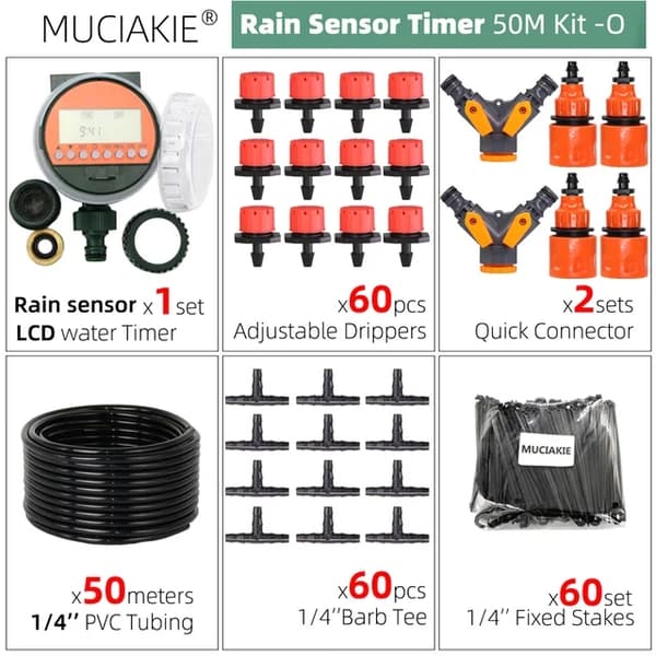 Dryp Irrigationsystem, Automatisk Vanding, Justerbare Dryppere, O kit