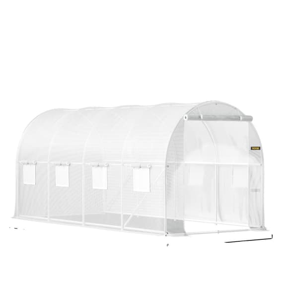 Transportabel Tunnel Drivhus, Galvaniseret Stålramme, Vandtæt PE Cover, 14,8 x 6,6 x 6,6 ft,Hvid