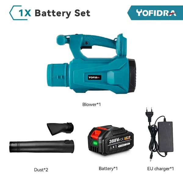 Yofidra Langaton Lehtipuhallin, 2000W Teho, 6 Säädettävää Vaihdetta,EU, 1 Akku EU Plug