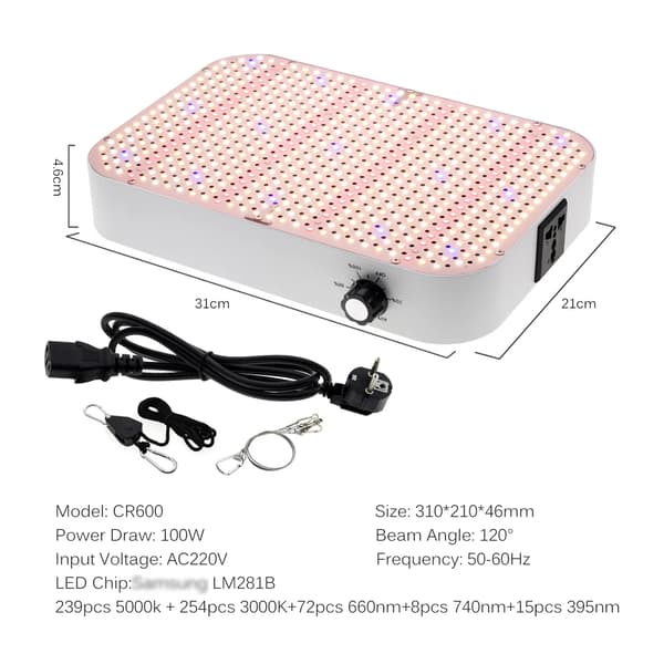 LED Vækstlys, Aluminiumskrop, Justerbar Dæmpning,100W