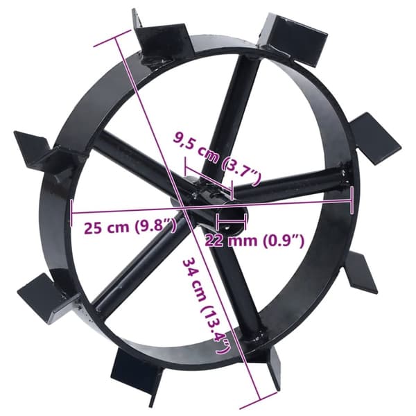 vidaXL Metallhjul for 6,5 HK bensindrevet hagefreser 2 stk