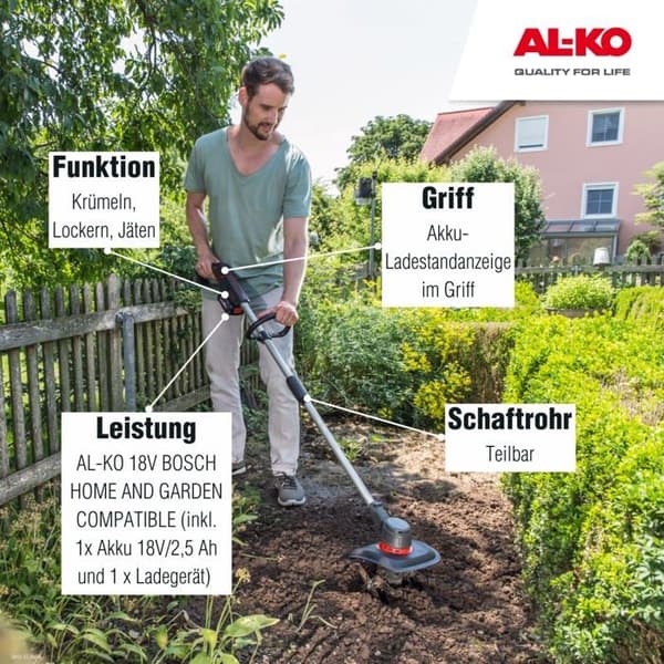 Al-ko - 113966 - 18 V BOSCH HOME AND GARDEN KOMPATIBEL Trådlös jordfräs TL 1820 (Med batteri och laddare)