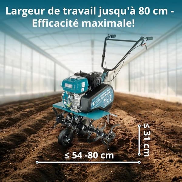 Bensindriven motoculteur KS 7HP-850A med drivning via rem och kedja, smidda rototillinor, arbetsbredd ≤ 80 cm