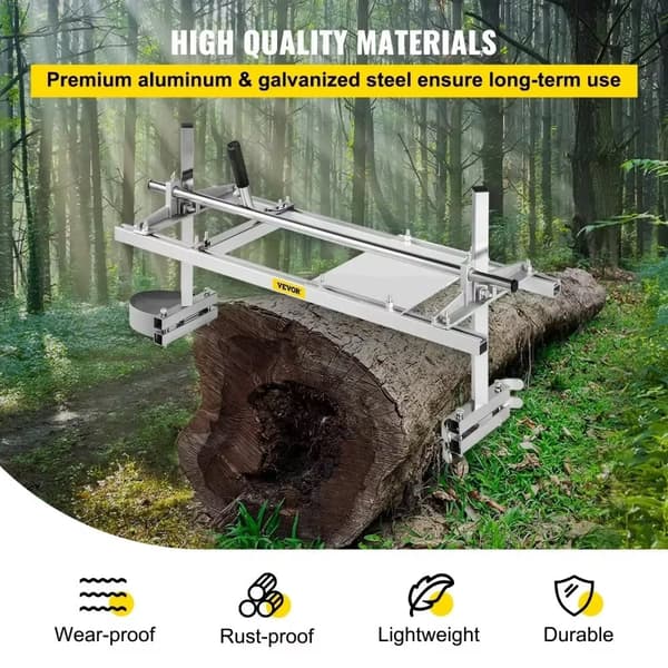 Kædesavsmølle, holdbar aluminium- og stål konstruktion, justerbar højde, kompatibel med 14-24 tommer kædesave.