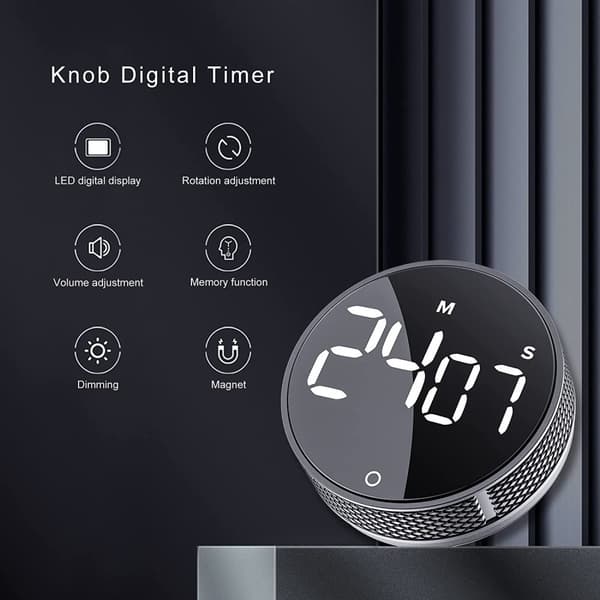 Roterande Digital Timer - LED Display - Silver
