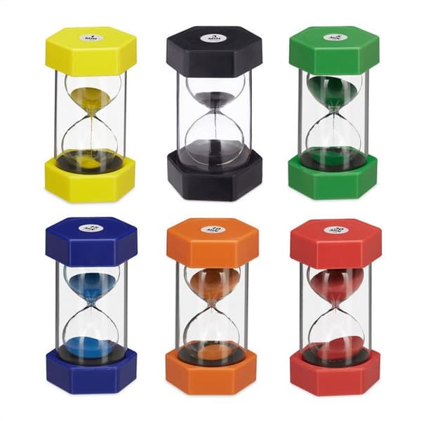 Relaxdays XXL-timerglasuppsättning, tandborstningstimer för barn, solid, 1, 3, 5, 10, 15 & 30 min, färgglad