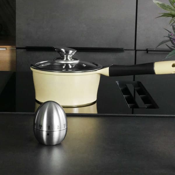 Eggetimer i SILVER Eggetimer Kjøkkentimer i rustfritt stål med elegant eggformet design Korttidsalarm for kjøkkenet på opptil 55 minutter