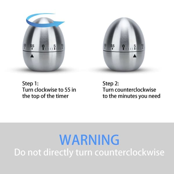 Eggetimer i SILVER Eggetimer Kjøkkentimer i rustfritt stål med elegant eggformet design Korttidsalarm for kjøkkenet på opptil 55 minutter