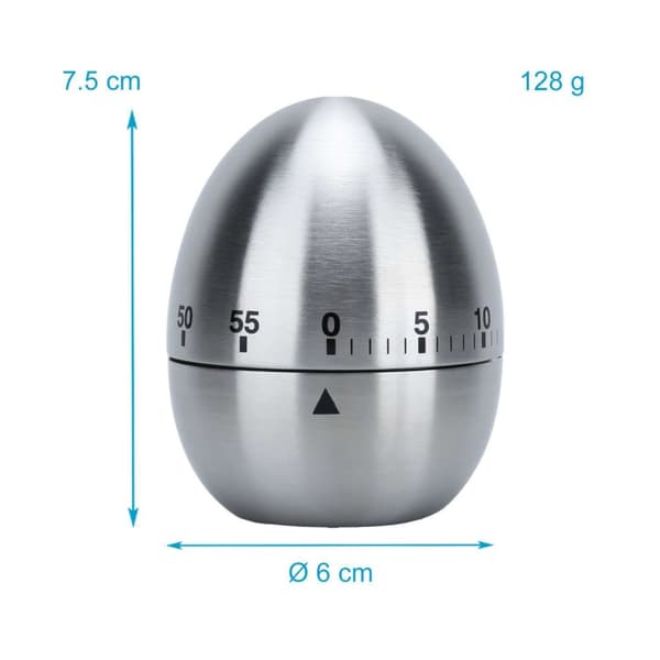 Eggetimer i SILVER Eggetimer Kjøkkentimer i rustfritt stål med elegant eggformet design Korttidsalarm for kjøkkenet på opptil 55 minutter