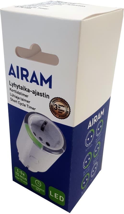 Airam 2623317 -lyhytaika-ajastin, 15-75 min, IP20