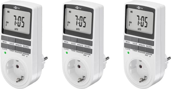 Goobay Digital timer, set om 3 programmerbar timer med kontakt med skyddsjord (typ F)