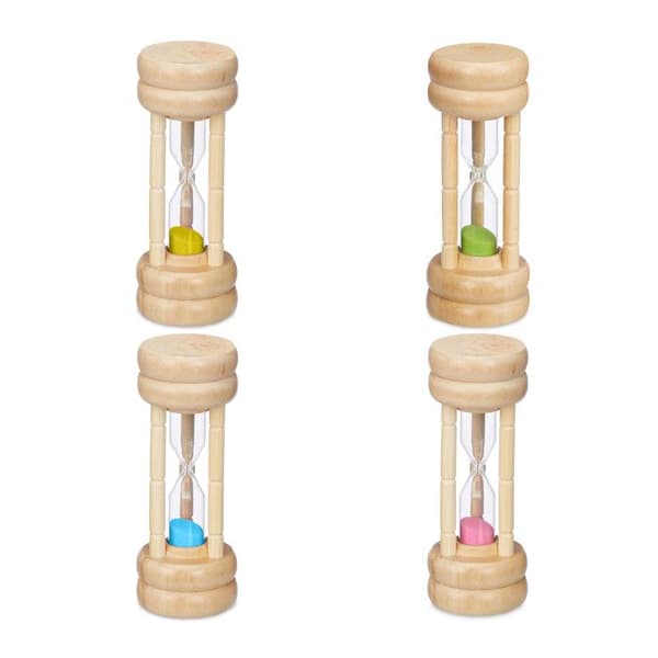 Relaxdays Dekorativt timglas set, 4 flödestider, barn, för tandborstning, HD 10 x 4 cm, flerfärgad