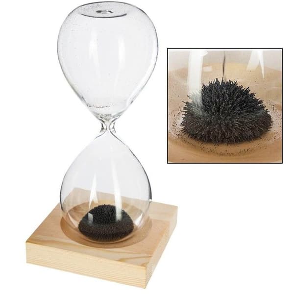 Dekorativt timglas - Magnetiq - Glas - Antracit sand - Träbas - Magnetisk