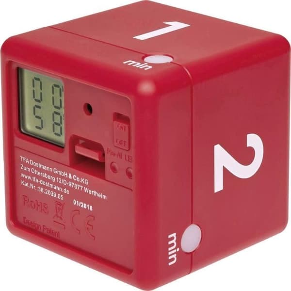 Timer - TFA DOSTMANN - Timer Cube 38.2039.05 - Röd - 4 funktioner - 5 minuter max