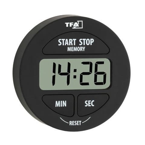 Minutör med digital timer - TFA - 38.2022.01 - Mått 54x54x16.5mm - Batteri LR44 - Svart