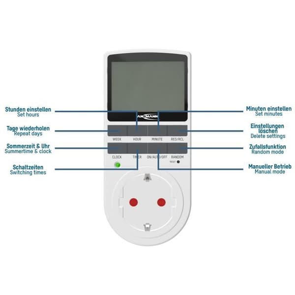 Digital timer - ANSMANN - 3680W - 2,1" LCD-skärm - 10 växlar/dag - Barnskydd