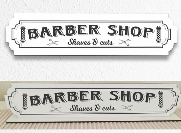 Barber shop Vit skylt - frisörsskylt med stativbasen 35x80cm salong frisör