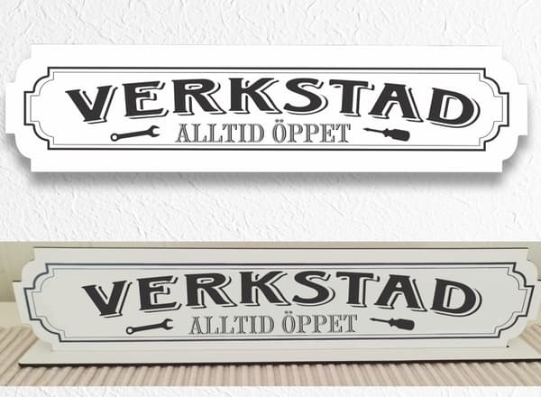 Verkstad vit skylt - Verkstadskylt med stativbasen 35x80cm garage