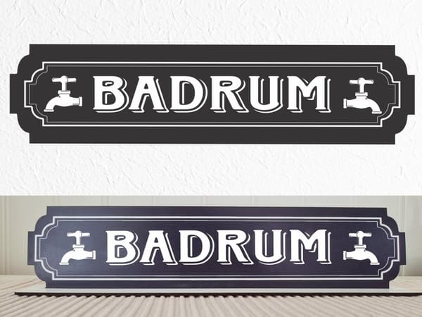 Badrum svart skylt - köksskylt med stativbasen 35x80cm