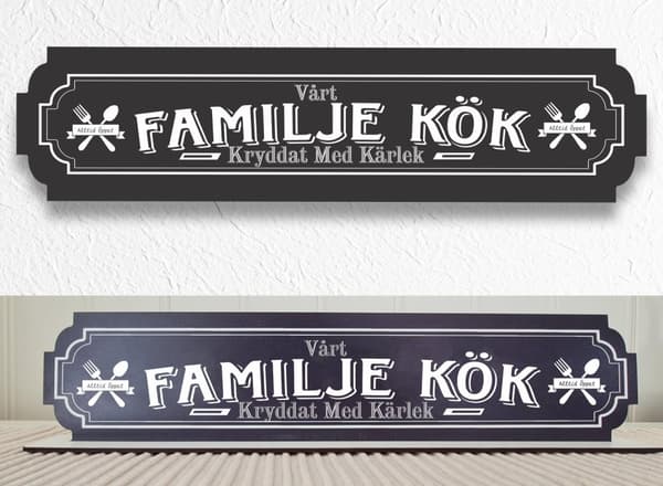 Familje Kök svart skylt - köksskylt med stativbasen 35x80cm