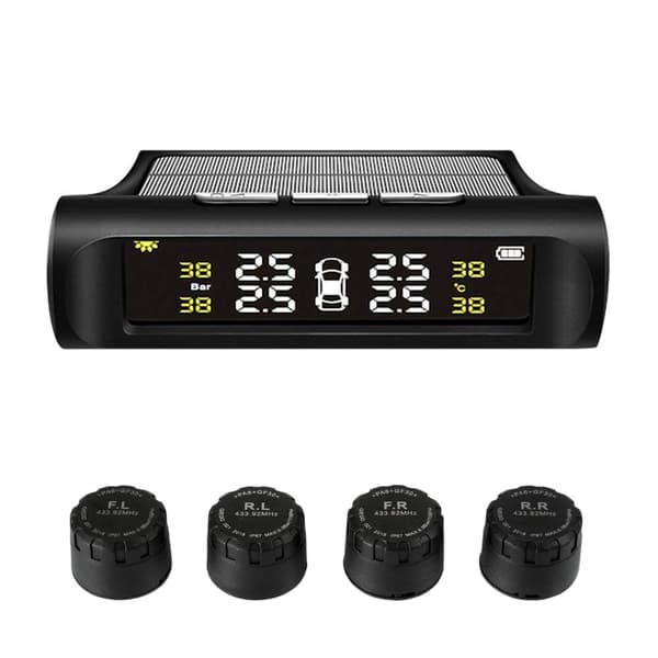 TPMS - Trådløst dæktryksovervågningssystem - Solcelle & USB