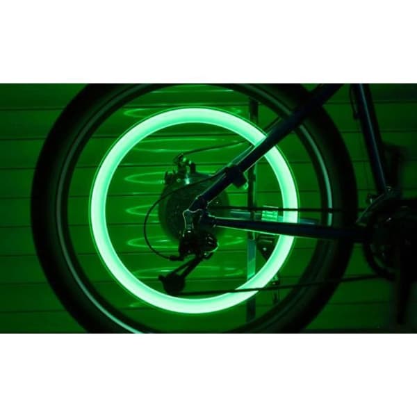 SHOP-STORY - LED CYKELHJUL GRÖN: Set med 2 LED-ventiler för cykelmotorcykelbilhjul - grön färg