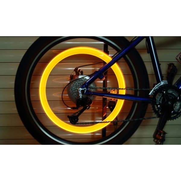 SHOP-STORY - LED CYKELHJUL GULT: Set med 2 LED-ventiler för cykelmotorcykelbilhjul - gul färg