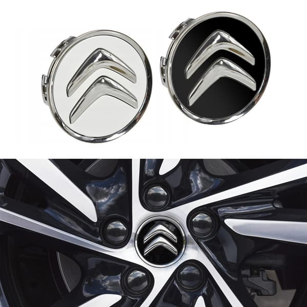 4-Pack - Citroën Centrumkåpor / Hjulnav Emblem - Bil 60mm - Svart