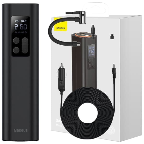 Baseus mini bilkompressor dekkpumpe for sigarettenner svart (CRCQ000001)