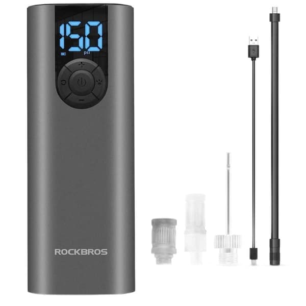 Rockbros 42720001001 Elektrisk sykkelpumpe med LED-skjerm - Sort