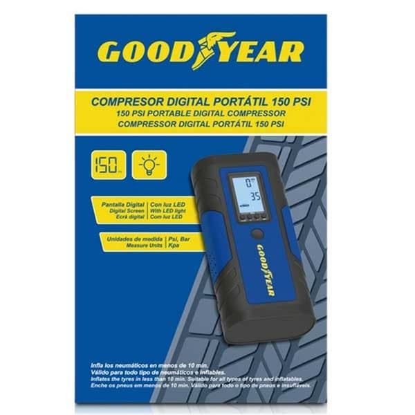Kannettava ilmakompressori LED-valolla. Goodyear GOD0019 2600 mAh 150 PSI 7,4 V