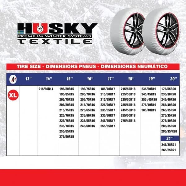 Snow Sock - Husky - Storlek XL - Textil - B26 godkännande - ABS kompatibel