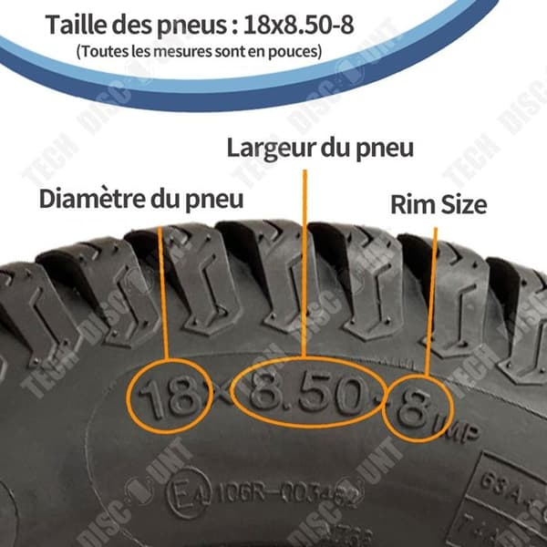 TD Parnells-18x8.50-8 Tubeless gräsklippare däck 45,5 cm diameter gräsdäck för gräsmatta barnvagnar och vagnar