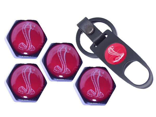 Ventilhattar röd Cobra 4st + nyckelring styling i exklusivt set