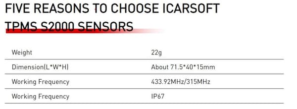 iCarsoft TPMS S2000, 2i1 däcktryckssensor