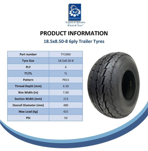 18.5x8.50-8 perävaunun rengas 6-kertainen High Speed Road Legal 425kgs 215/60-8 (2 kpl)