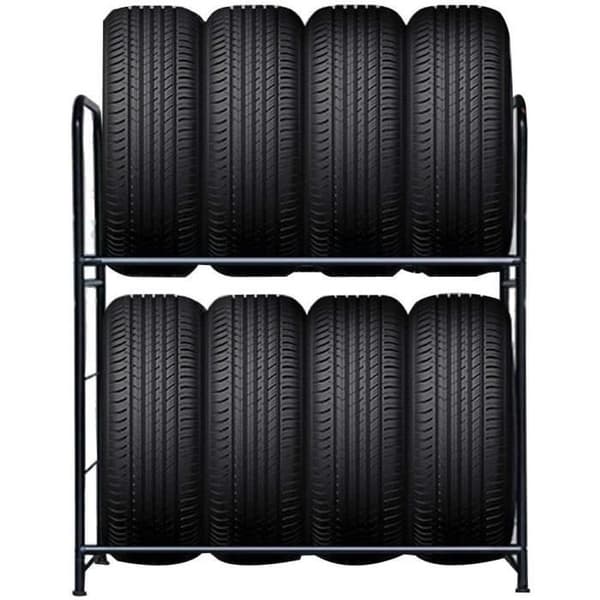 Förvaringshylla för 8 däck, stålgaragedäckhyllor, justerbar höjd, 180 kg maximal belastning, 107 x 46 x 117 cm