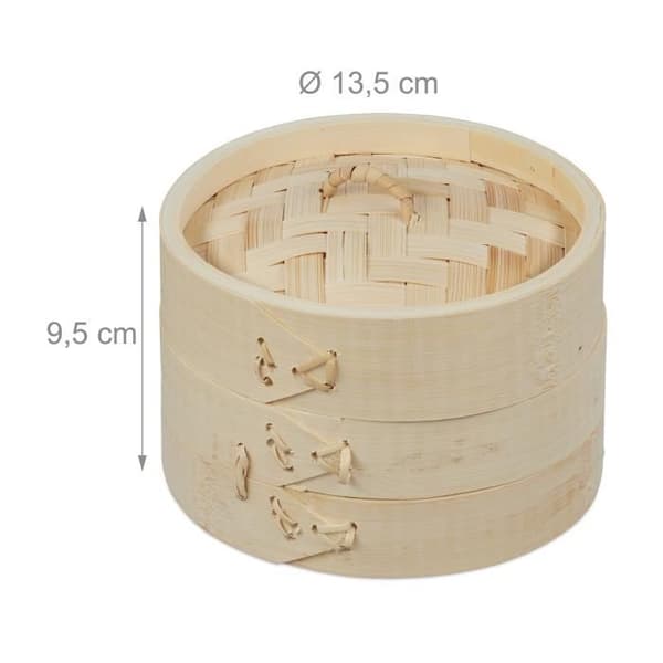 Relaxdays Bambus Dampfgarer Set, 3x Asiatische DÃ¤mpfkÃ¶rbe, 1-3 Etagen, Dim Sum, Reis, Dampfgarer Einsatz D 13,5cm, natur -