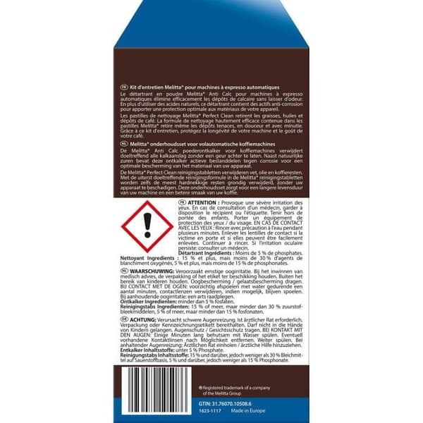 Rengöringskit - Melitta - Espressomaskiner - Anti Calc och Perfect Clean - Svart - Kaffebönor