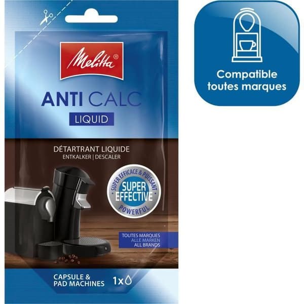ANTI CALC flytande avkalkningsmedel för kapselmaskiner - MELITTA - Tillräckligt innehåll för avkalkning - Svart