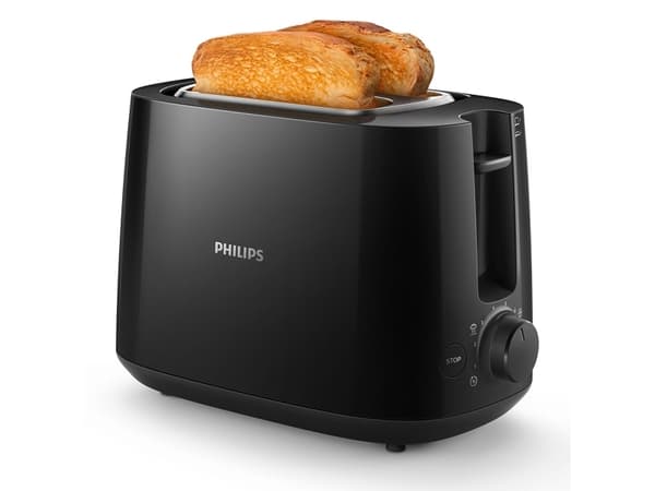 Philips Daily Collection HD2581/90 Leivänpaahdin - 2 leveää paahtoaukkoa, musta, 2 viipale(i)ta, Musta, Muovi, Rotaatio, Kiina, 830 W