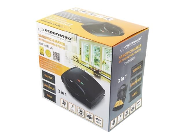 Esperanza PORTABELLA - Smörgåsgrill/våffeljärn/grill - 700 W - svart