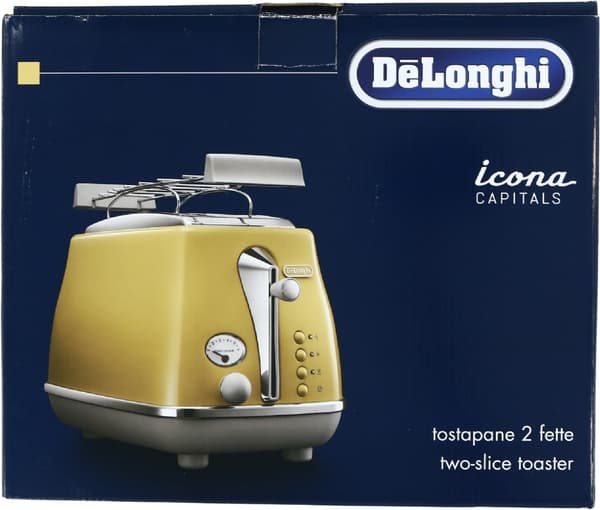 De’Longhi Icona Capitals, 2 viipale(i)ta, Keltainen, Ruostumaton teräs, Painikkeet, Rotaatio, 900 W, 220 - 240 V