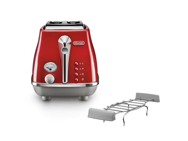 De’Longhi Icona Capitals, 2 skiver, Rød, Rustfritt stål, Knapper, Nivå, Rotasjon, 900 W, 220 - 240 V