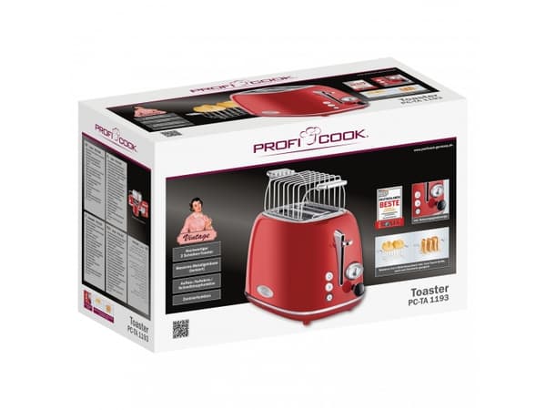 ProfiCook PC-TA 1193, 2 skiver, Rød, Rustfritt stål, Metall, Nivå, 815 W, 220 - 240 V