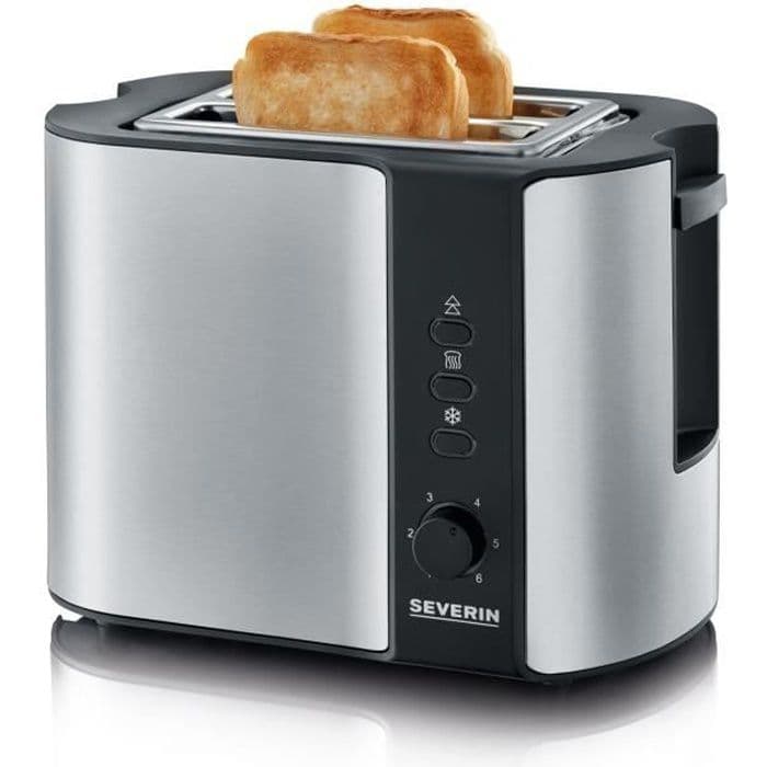 SEVERIN AT2589 Brödrost, 2 skåror för 2 skivor: rostning, upptining och uppvärmning, bakverk, självcentrerande, rostfritt stål
