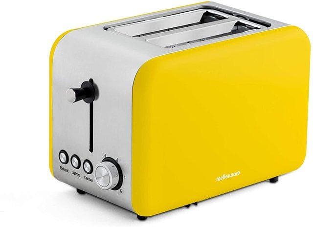 850W 14x4cm elektrisk brödrost i rostfritt stål - gul