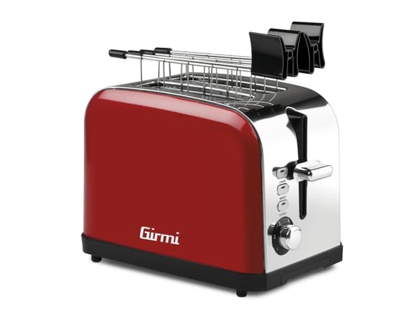Girmi TP56, 2 viipale(i)ta, Punainen, Ruostumaton teräs, Ruostumaton teräs, Painikkeet, Vipu, Rotaatio, 850 W, 220 - 240 V