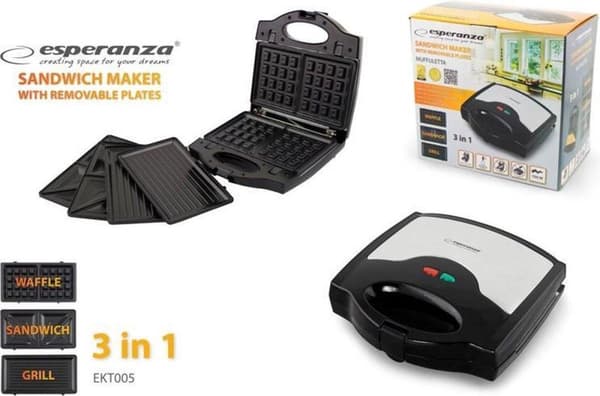 Esperanza EKT005 sandwichmaskine 700 W Sort, Grå
