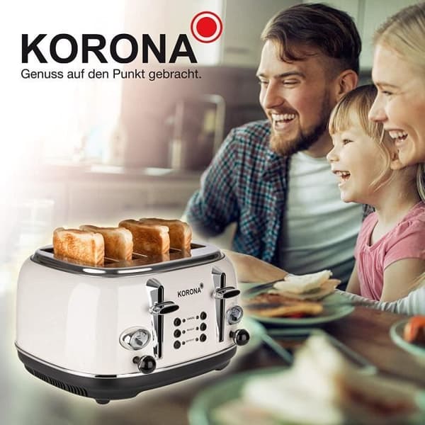 Korona 21676 Brödrost - 4 skivor - Grädde - Rostat brödnivåindikator - 1630 Watt - Bullehållare